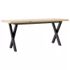 Tömör fenyőfa és acél X-vázú dohányzóasztal 110x40x45,5 cm