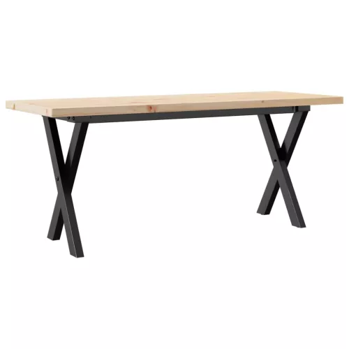 Tömör fenyőfa és acél X-vázú dohányzóasztal 110x40x45,5 cm