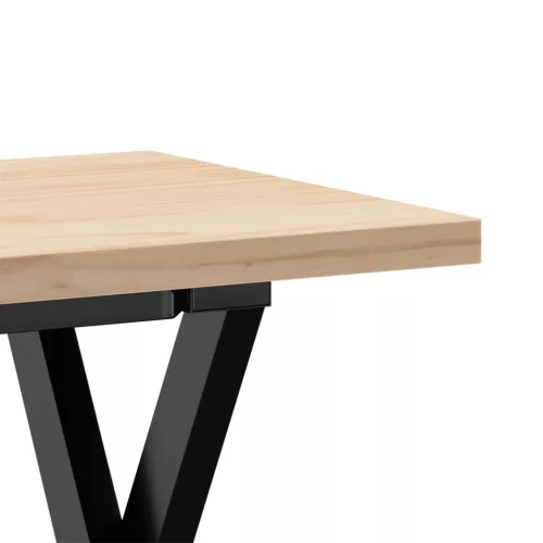 Tömör fenyőfa és acél X-vázú dohányzóasztal 110x40x45,5 cm