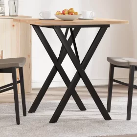   Tömör fenyőfa és acél étkezőasztal X-vázzal 70x70x75,5 cm