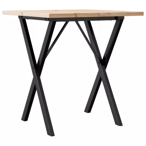 Tömör fenyőfa és acél étkezőasztal X-vázzal 70x70x75,5 cm