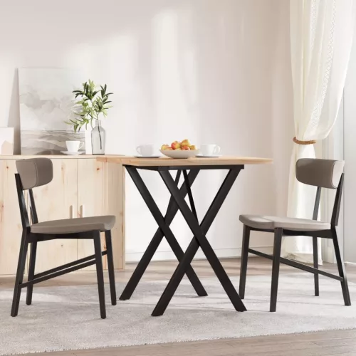 Tömör fenyőfa és acél étkezőasztal X-vázzal 70x70x75,5 cm