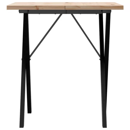 Tömör fenyőfa és acél étkezőasztal X-vázzal 70x70x75,5 cm