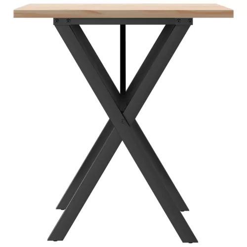 Tömör fenyőfa és acél étkezőasztal X-vázzal 70x70x75,5 cm