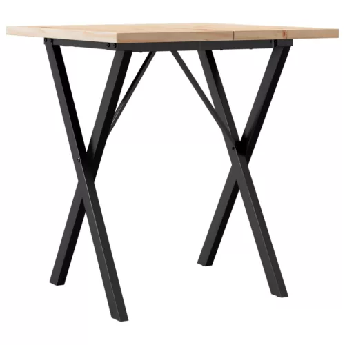 Tömör fenyőfa és acél étkezőasztal X-vázzal 70x70x75,5 cm