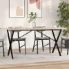 Tömör fenyőfa és acél étkezőasztal X-vázzal 140x80x75,5 cm