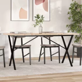   Tömör fenyőfa és acél étkezőasztal X-vázzal 140x80x75,5 cm