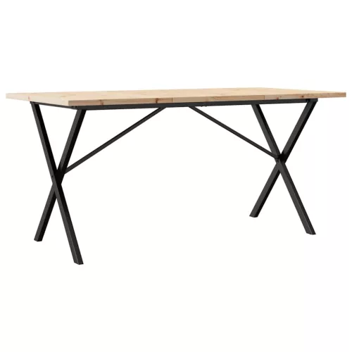 Tömör fenyőfa és acél étkezőasztal X-vázzal 140x80x75,5 cm