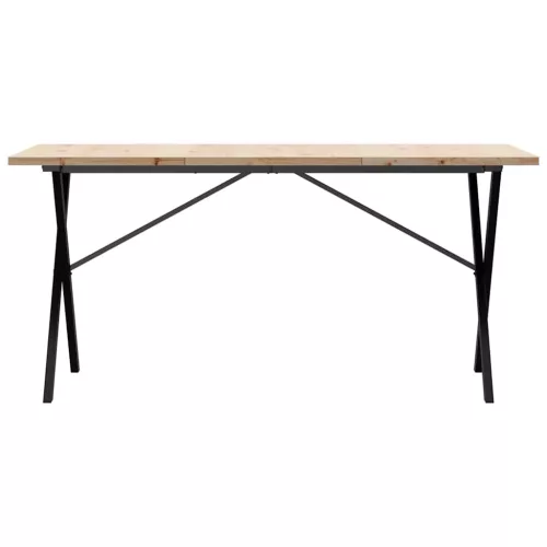 Tömör fenyőfa és acél étkezőasztal X-vázzal 140x80x75,5 cm