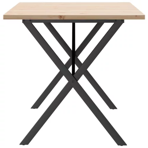 Tömör fenyőfa és acél étkezőasztal X-vázzal 140x80x75,5 cm