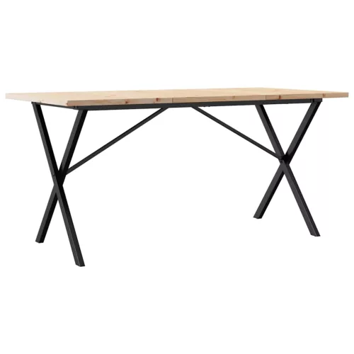 Tömör fenyőfa és acél étkezőasztal X-vázzal 140x80x75,5 cm