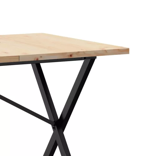 Tömör fenyőfa és acél étkezőasztal X-vázzal 140x80x75,5 cm
