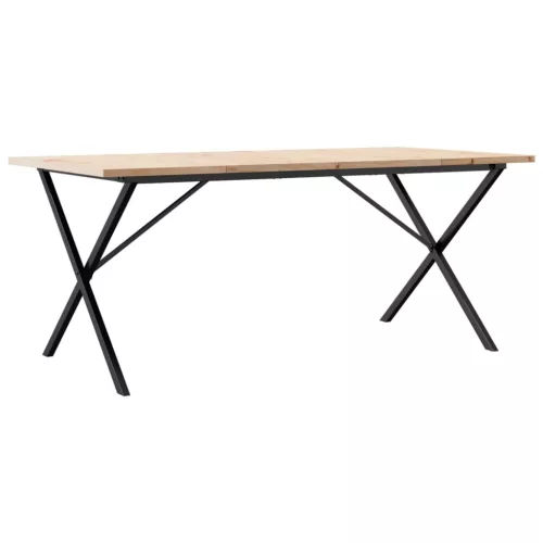 Tömör fenyőfa és acél étkezőasztal X-vázzal 180x90x75,5 cm