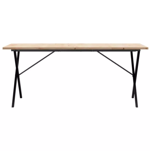 Tömör fenyőfa és acél étkezőasztal X-vázzal 180x90x75,5 cm