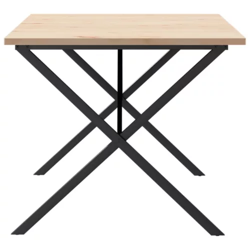 Tömör fenyőfa és acél étkezőasztal X-vázzal 180x90x75,5 cm