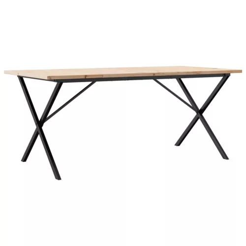 Tömör fenyőfa és acél étkezőasztal X-vázzal 180x90x75,5 cm