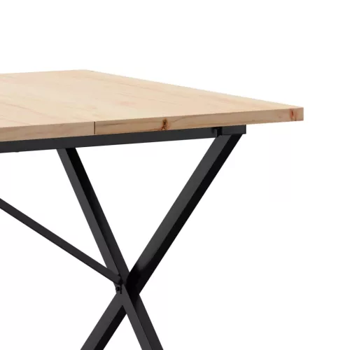 Tömör fenyőfa és acél étkezőasztal X-vázzal 180x90x75,5 cm