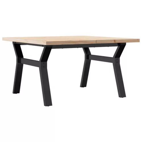 Tömör fenyőfa és acél Y-vázú dohányzóasztal 80x80x45,5 cm