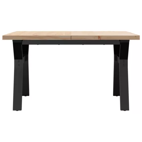 Tömör fenyőfa és acél Y-vázú dohányzóasztal 80x80x45,5 cm
