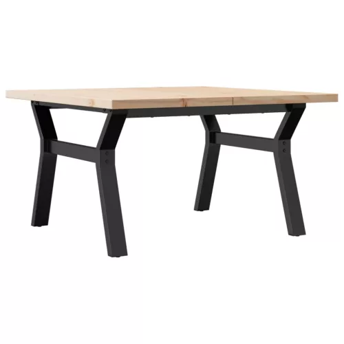 Tömör fenyőfa és acél Y-vázú dohányzóasztal 80x80x45,5 cm