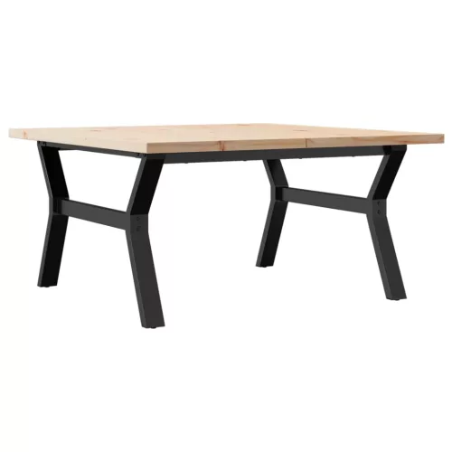 Tömör fenyőfa és acél Y-vázú dohányzóasztal 90x90x45,5 cm