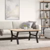 Tömör fenyőfa és acél Y-vázú dohányzóasztal 90x90x45,5 cm