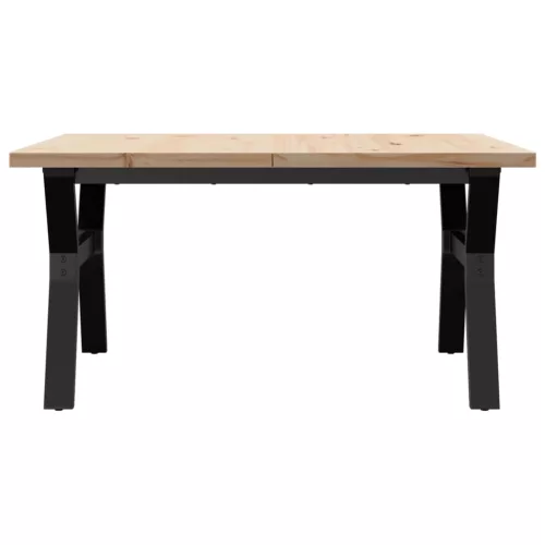Tömör fenyőfa és acél Y-vázú dohányzóasztal 90x90x45,5 cm