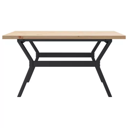 Tömör fenyőfa és acél Y-vázú dohányzóasztal 90x90x45,5 cm
