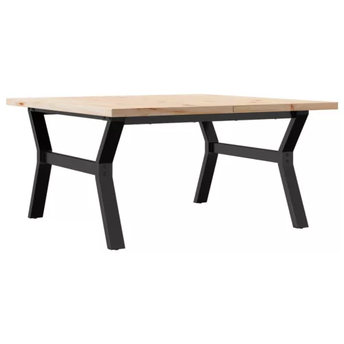 Tömör fenyőfa és acél Y-vázú dohányzóasztal 90x90x45,5 cm