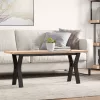 Tömör fenyőfa és acél Y-vázú dohányzóasztal 110x40x45,5 cm