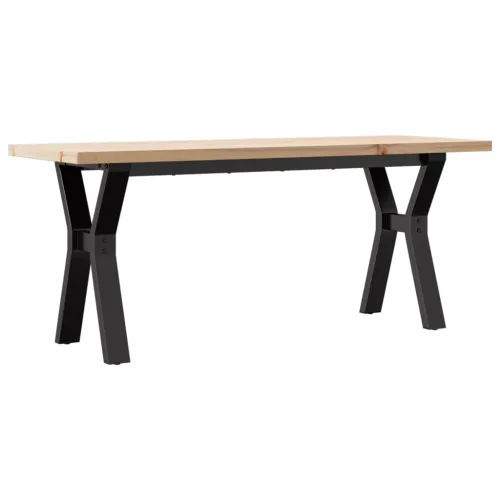 Tömör fenyőfa és acél Y-vázú dohányzóasztal 110x40x45,5 cm
