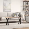 Tömör fenyőfa és acél Y-vázú dohányzóasztal 110x40x45,5 cm