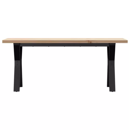 Tömör fenyőfa és acél Y-vázú dohányzóasztal 110x40x45,5 cm