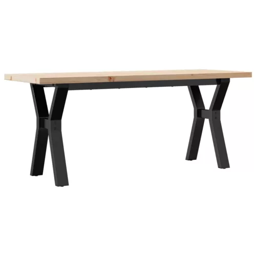 Tömör fenyőfa és acél Y-vázú dohányzóasztal 110x40x45,5 cm