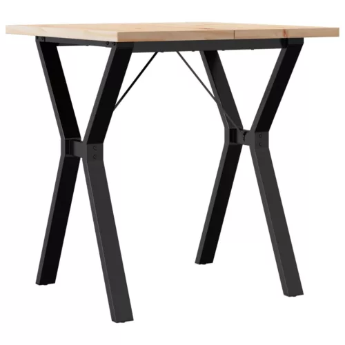 Tömör fenyőfa és acél étkezőasztal Y-vázzal 70x70x75,5 cm