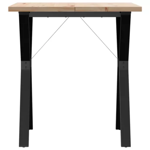 Tömör fenyőfa és acél étkezőasztal Y-vázzal 70x70x75,5 cm