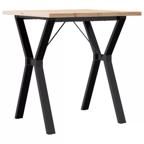 Tömör fenyőfa és acél étkezőasztal Y-vázzal 70x70x75,5 cm