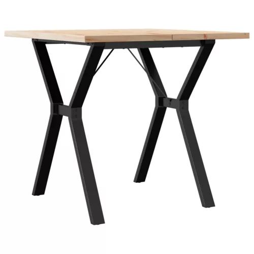 Tömör fenyőfa és acél étkezőasztal Y-vázzal 80x80x75,5 cm
