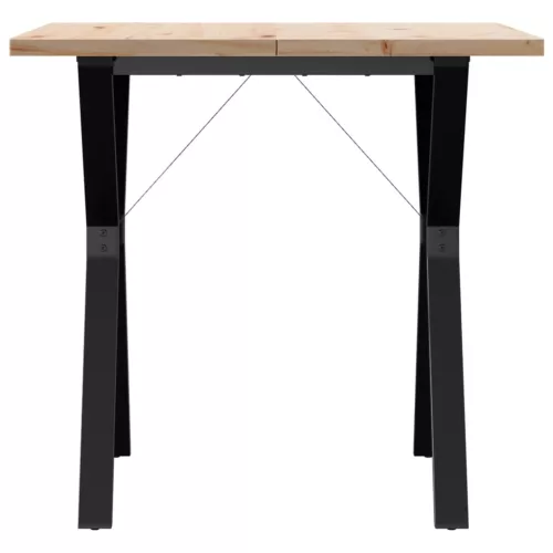 Tömör fenyőfa és acél étkezőasztal Y-vázzal 80x80x75,5 cm
