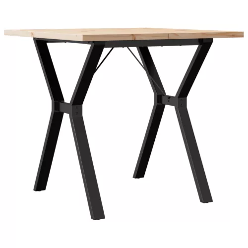 Tömör fenyőfa és acél étkezőasztal Y-vázzal 80x80x75,5 cm