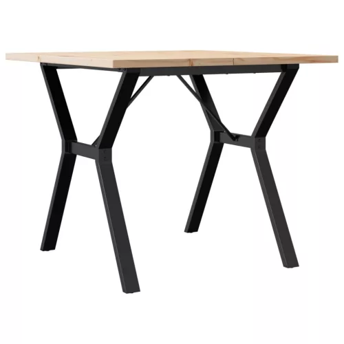 Tömör fenyőfa és acél étkezőasztal Y-vázzal 90x90x75,5 cm