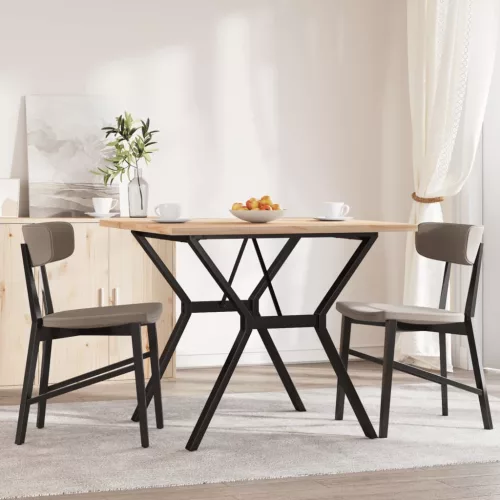 Tömör fenyőfa és acél étkezőasztal Y-vázzal 90x90x75,5 cm