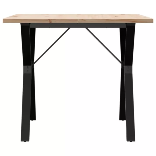 Tömör fenyőfa és acél étkezőasztal Y-vázzal 90x90x75,5 cm