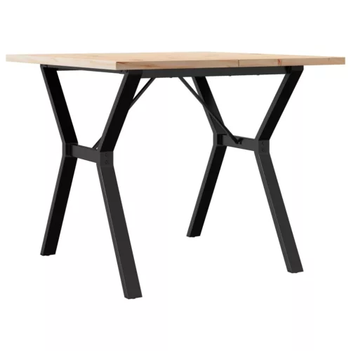 Tömör fenyőfa és acél étkezőasztal Y-vázzal 90x90x75,5 cm
