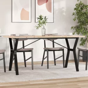   Tömör fenyőfa és acél étkezőasztal Y-vázzal 140x80x75,5 cm