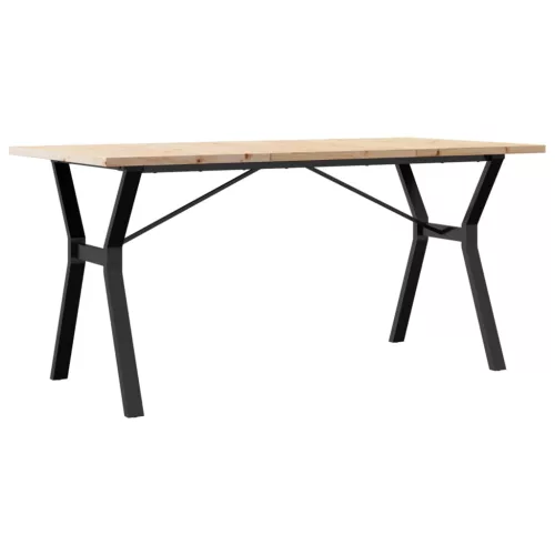 Tömör fenyőfa és acél étkezőasztal Y-vázzal 140x80x75,5 cm