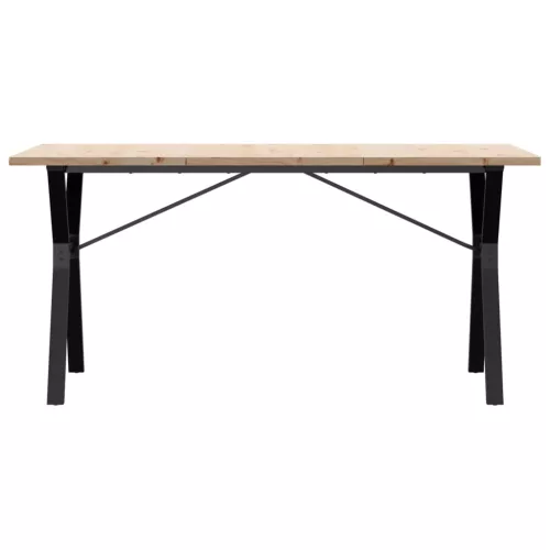 Tömör fenyőfa és acél étkezőasztal Y-vázzal 140x80x75,5 cm