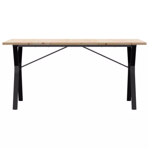 Tömör fenyőfa és acél étkezőasztal Y-vázzal 160x80x75,5 cm