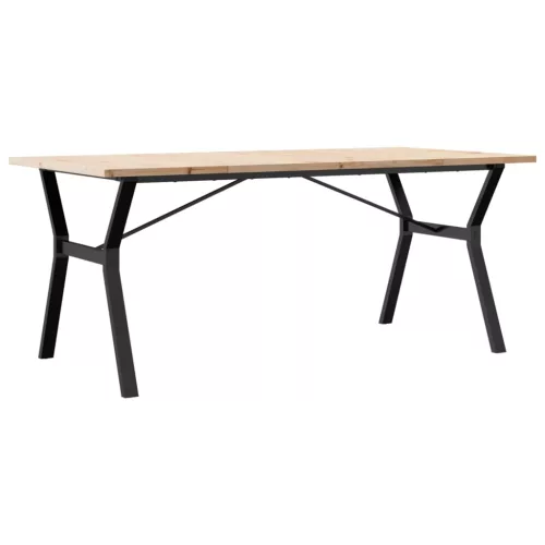 Tömör fenyőfa és acél étkezőasztal Y-vázzal 180x90x75,5 cm
