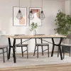 Tömör fenyőfa és acél étkezőasztal Y-vázzal 180x90x75,5 cm